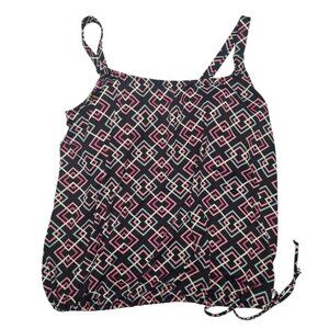 Inches Off Swimsuit atop Tankini Pink Black Rouched Tie Side Womens 18W
